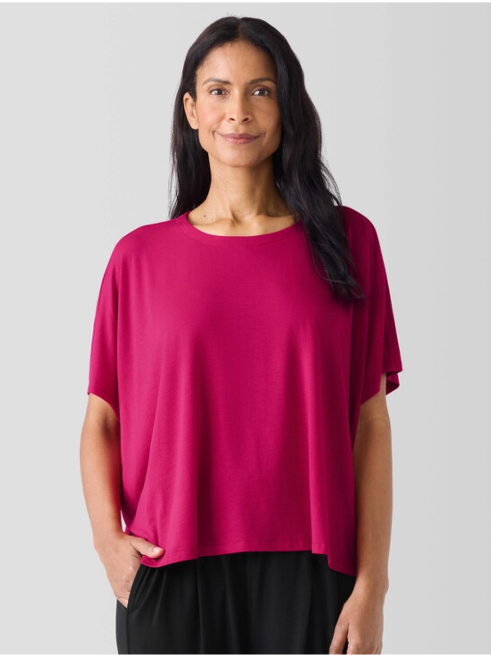 NWOT Eileen Fisher Fine Jersey Crew Neck Box-Top